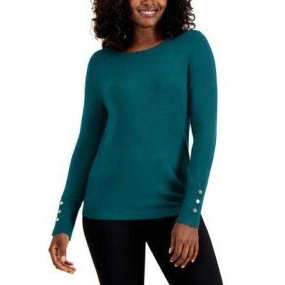 JM Collection Petite Crewneck Sweater Abyss Teal PP - Picture 1 of 1